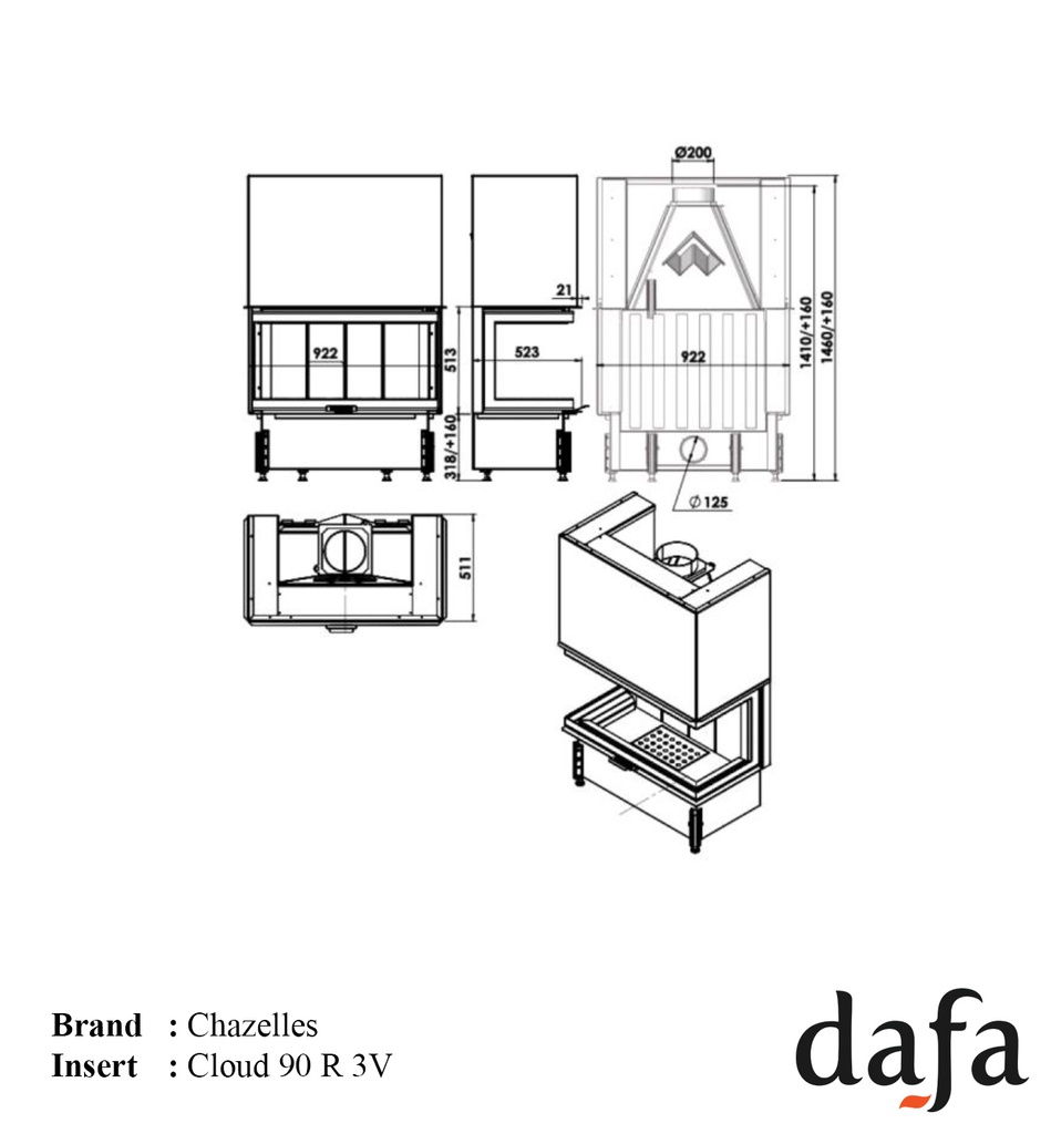 Insert Chazelles Cloud 90 R 3V, Dimensions