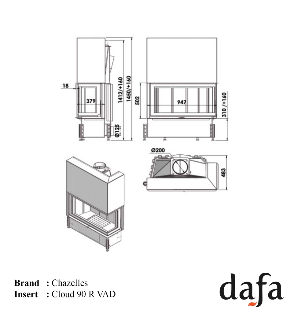 Insert Chazelles Cloud 90 R VAG, Dimensions